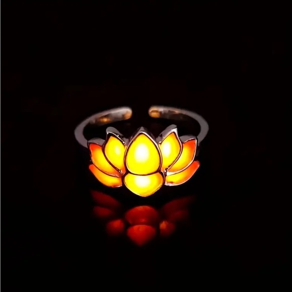 Whimsy_and_Rose Jewelry - Orange Red Glow In The Dark Lotus Adjustable Ring